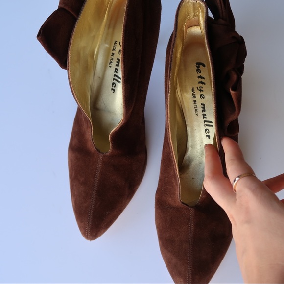 Betty Muller Suede Booties with Bow. Gold Interior - Picture 4 of 7